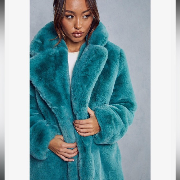 Apparis Stella Emerald Teal Green/Blue Faux Fur Coat Size Small - Picture 4 of 12